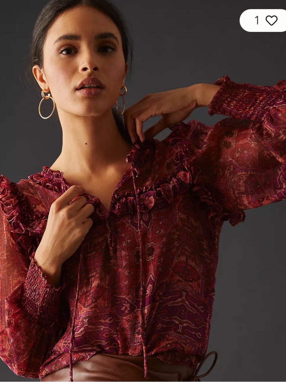 Misa Womens red Ruffled Blouse